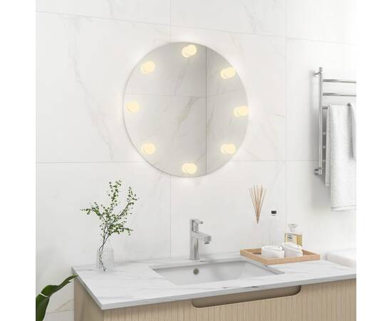 Oglindă de perete cu lumini led, sticlă, rotundă, 3 image