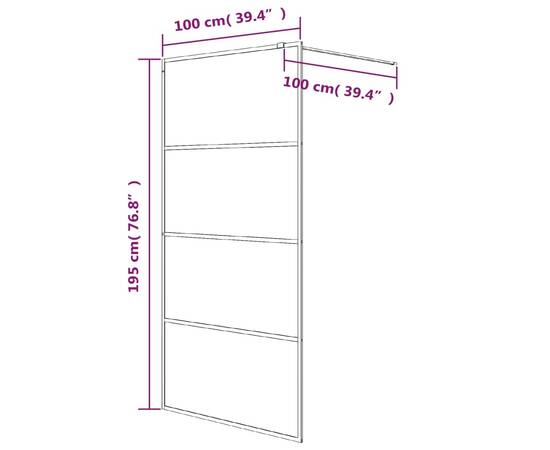 Perete cabină duș walk-in negru 100x195 cm sticlă esg mată, 7 image