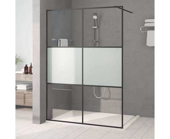 Perete cabină duș walk-in negru 140x195 cm sticlă esg semi-mată