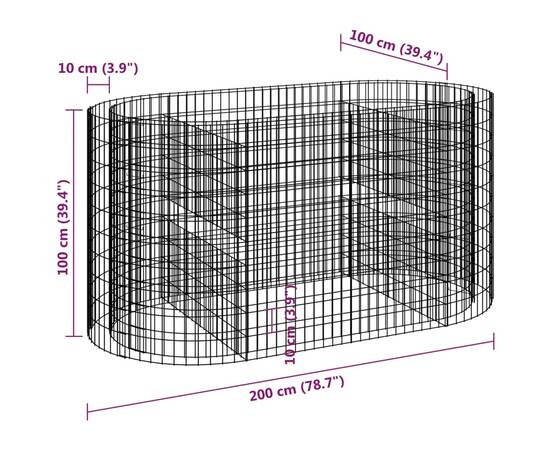 Strat înălțat gabion, 200x100x100 cm, fier galvanizat, 8 image