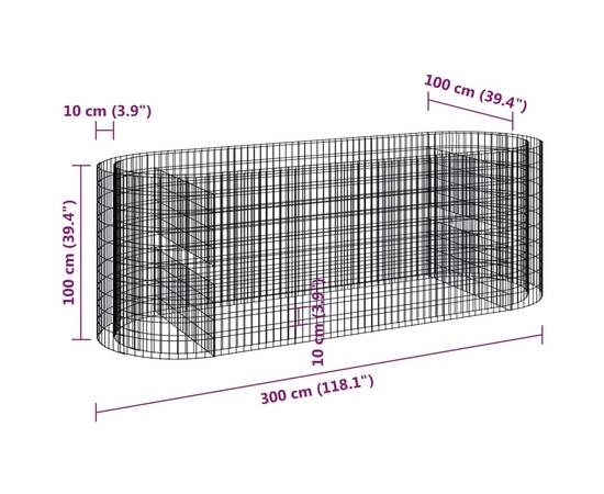 Strat înălțat gabion, 300x100x100 cm, fier galvanizat, 8 image