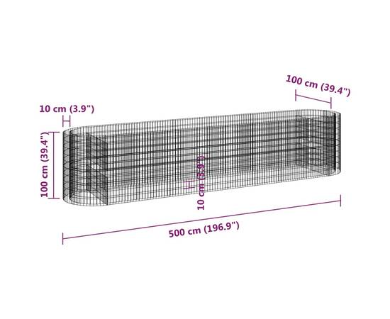 Strat înălțat gabion, 500x100x100 cm, fier galvanizat, 8 image