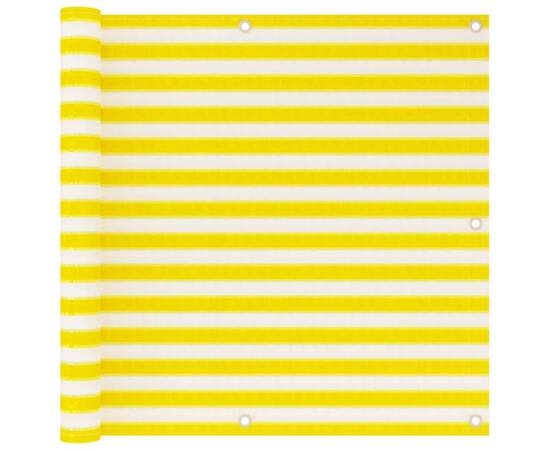 Paravan de balcon, galben și alb, 90x500 cm, hdpe