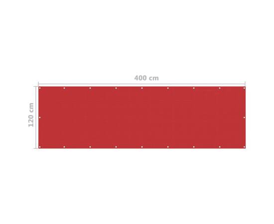 Paravan de balcon, roșu, 120x400 cm, hdpe, 5 image