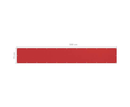 Paravan de balcon, roșu, 75 x 500 cm, hdpe, 5 image