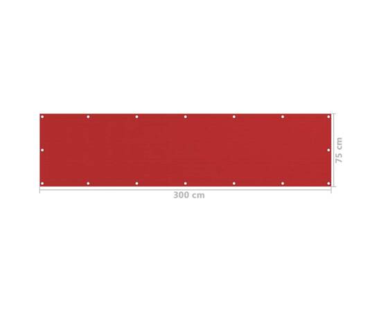 Paravan de balcon, roșu, 75x300 cm, hdpe, 5 image