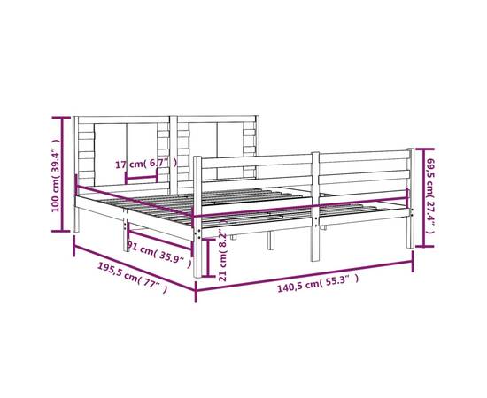 Cadru de pat dublu 4ft6, 135x190 cm, lemn masiv pin, 6 image