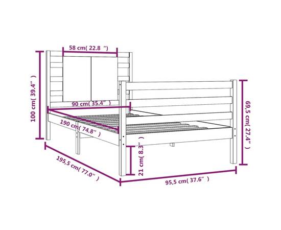 Cadru de pat single 3ft, 90x190 cm, lemn masiv de pin, 6 image