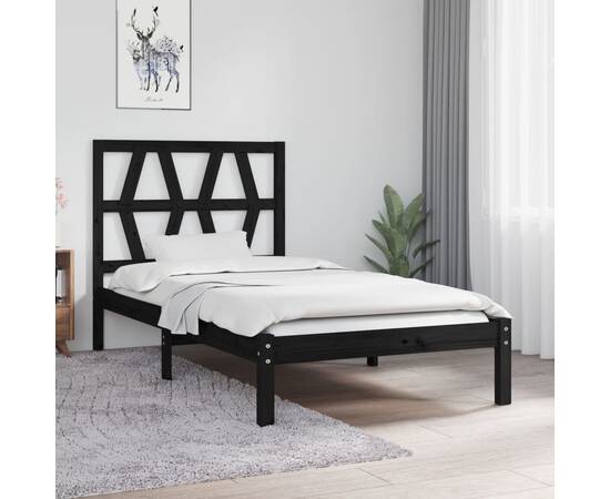 Cadru de pat single 3ft, negru, 90x190 cm, lemn masiv de pin