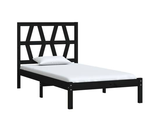 Cadru de pat single 3ft, negru, 90x190 cm, lemn masiv de pin, 3 image