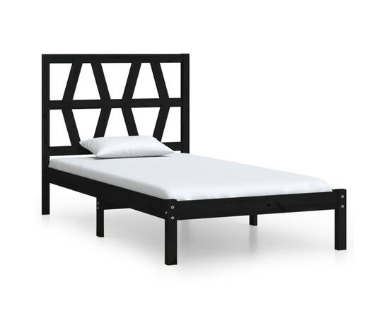 Cadru de pat single 3ft, negru, 90x190 cm, lemn masiv de pin, 2 image