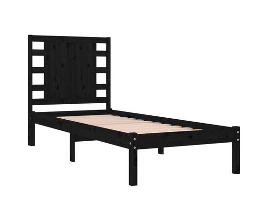 Cadru de pat single 3ft, negru, 90x190 cm, lemn masiv, 4 image