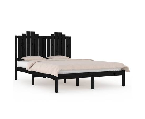 Cadru pat small double 4ft, negru, 120x190 cm, lemn masiv pin, 2 image