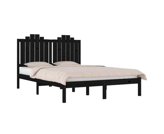 Cadru pat small double 4ft, negru, 120x190 cm, lemn masiv pin, 3 image