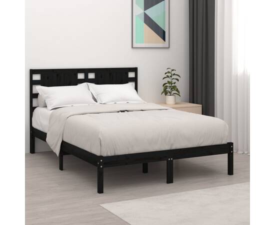 Cadru pat small double 4ft, negru, 120x190 cm, lemn masiv