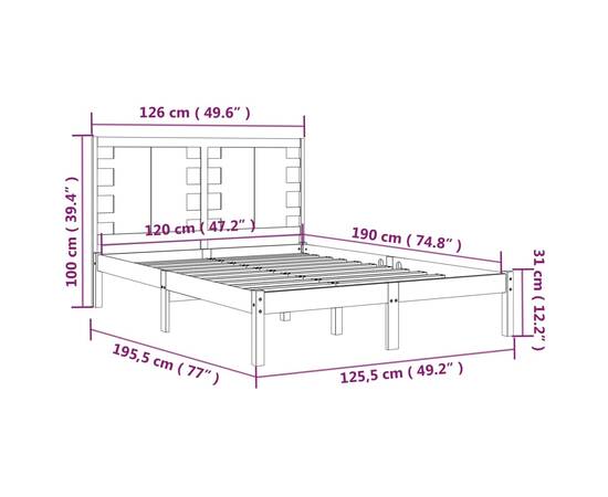 Cadru pat small double 4ft, negru, 120x190 cm, lemn masiv, 6 image