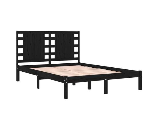 Cadru pat small double 4ft, negru, 120x190 cm, lemn masiv, 4 image