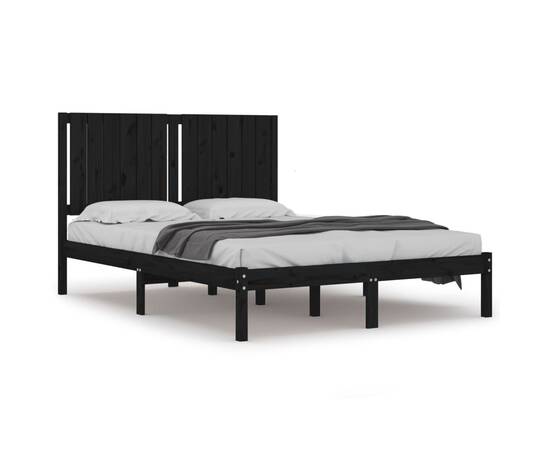 Cadru de pat, negru, 140x190 cm, lemn masiv de pin, 2 image