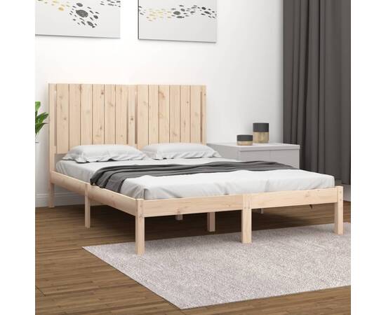 Cadru de pat double 4ft6, 135x190 cm, lemn masiv pin