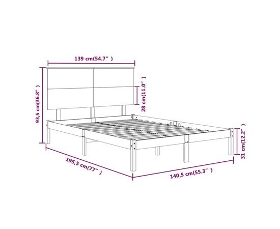 Cadru de pat double 4ft6, 135x190 cm, lemn masiv, 6 image