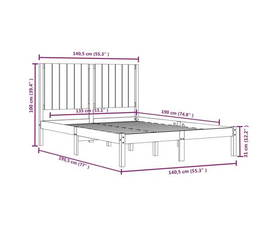 Cadru de pat double 4ft6, alb, 135x190 cm, lemn masiv pin, 6 image