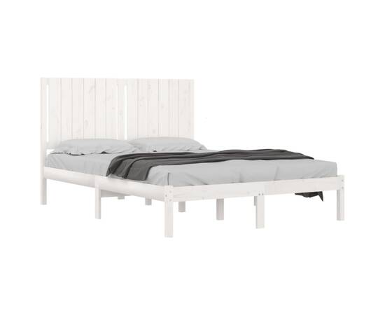 Cadru de pat double 4ft6, alb, 135x190 cm, lemn masiv pin, 3 image