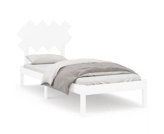 Cadru de pat single 3ft, alb, 90x190 cm, lemn masiv, 2 image
