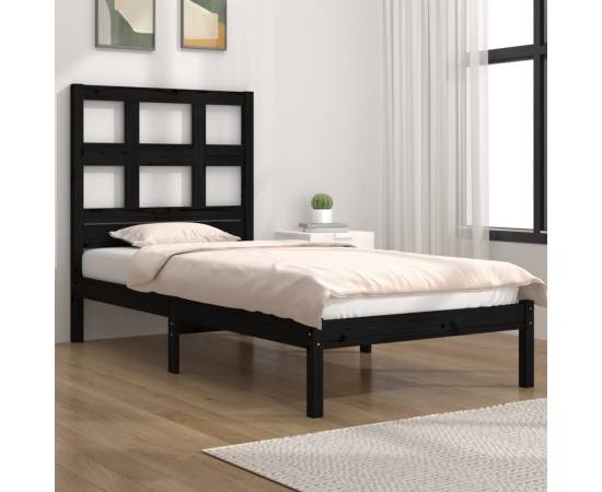 Cadru de pat small single 2ft6, negru, 75x190 cm, lemn masiv