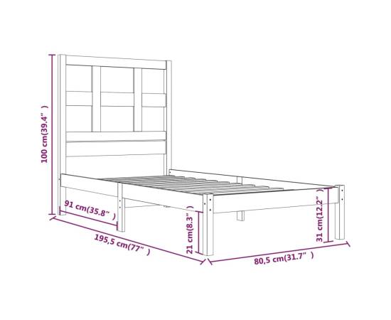 Cadru de pat small single 2ft6, negru, 75x190 cm, lemn masiv, 6 image