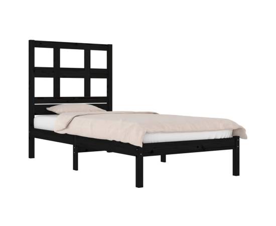 Cadru de pat small single 2ft6, negru, 75x190 cm, lemn masiv, 3 image