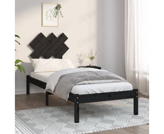 Cadru de pat small single 2ft6, negru, 75x190 cm, lemn masiv