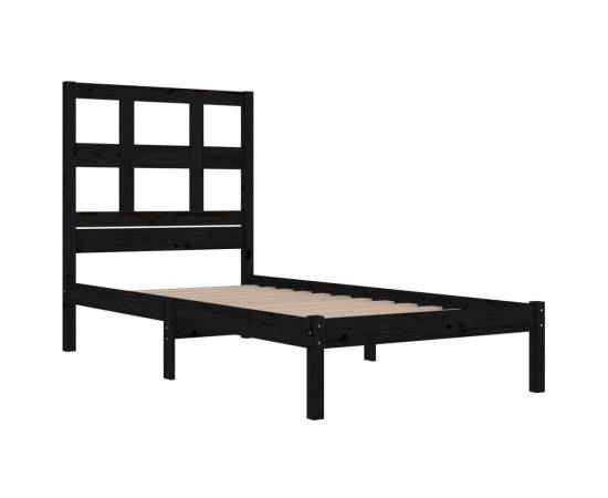 Cadru de pat small single 2ft6, negru, 75x190 cm, lemn masiv, 4 image