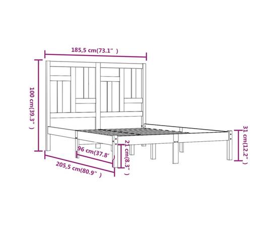 Cadru de pat super king 6ft, 180x200 cm, lemn masiv de pin, 6 image