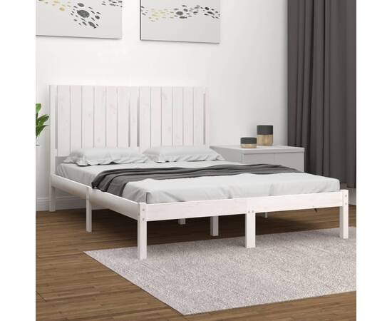 Cadru pat, alb, 140x200 cm, lemn masiv de pin