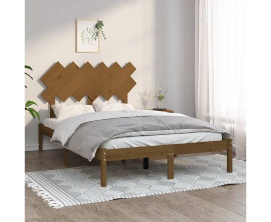 Cadru pat small double 4ft, maro miere, 120x190 cm, lemn masiv