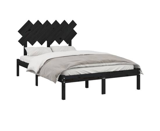 Cadru pat small double 4ft, negru, 120x190 cm, lemn masiv, 3 image