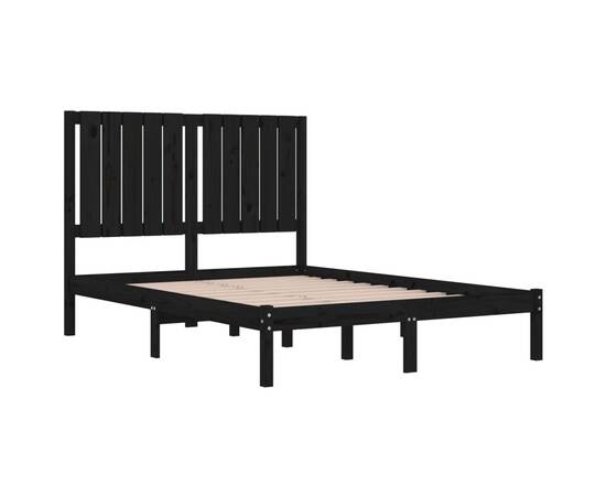 Cadru pat small double 4ft, negru, 120x190 cm, lemn masiv, 4 image