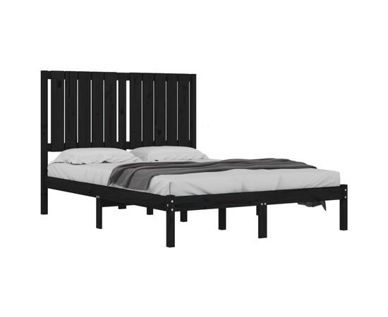 Cadru pat small double 4ft, negru, 120x190 cm, lemn masiv, 3 image