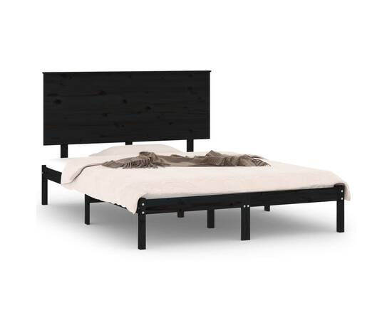 Cadru pat small double 4ft, negru, 120x190 cm, lemn masiv, 2 image