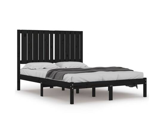 Cadru pat small double 4ft, negru, 120x190 cm, lemn masiv, 2 image