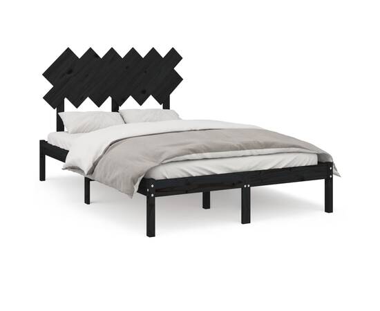 Cadru pat small double 4ft, negru, 120x190 cm, lemn masiv, 2 image