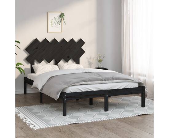 Cadru pat small double 4ft, negru, 120x190 cm, lemn masiv