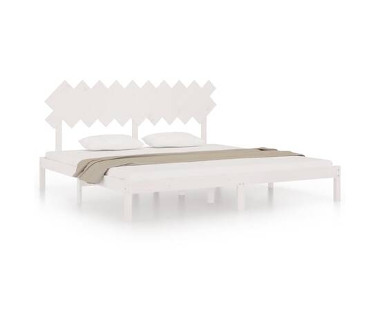 Cadru de pat, alb, 200x200 cm, lemn masiv, 2 image