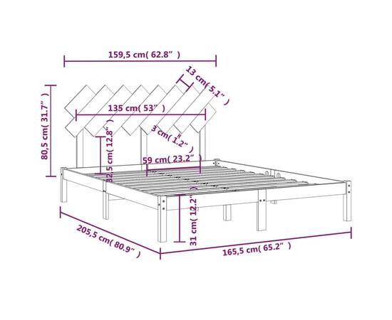 Cadru de pat, gri, 160x200 cm, lemn masiv, 6 image