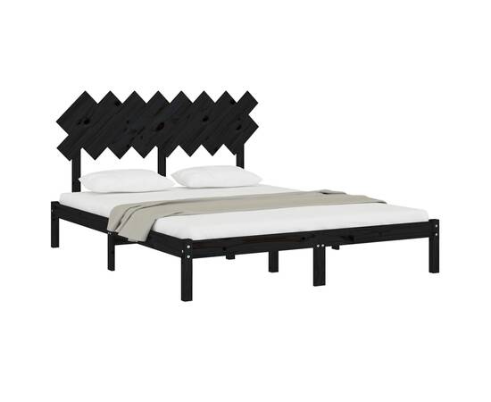 Cadru de pat, negru, 160x200 cm, lemn masiv, 3 image