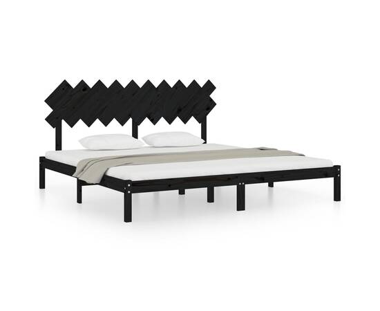 Cadru de pat, negru, 200x200 cm, lemn masiv, 2 image