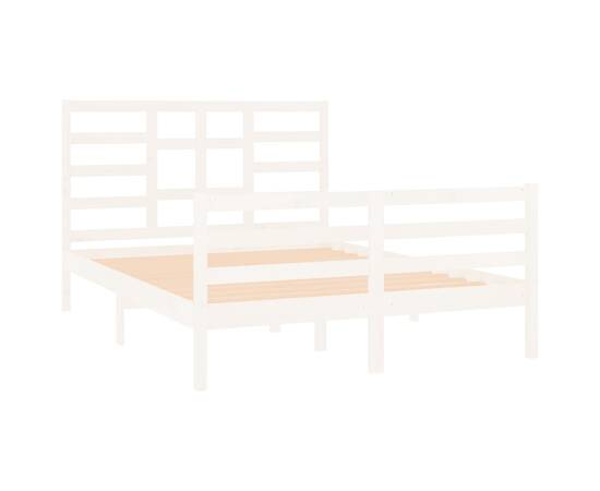 Cadru de pat dublu 4ft6, alb, 135x190 cm, lemn masiv, 4 image