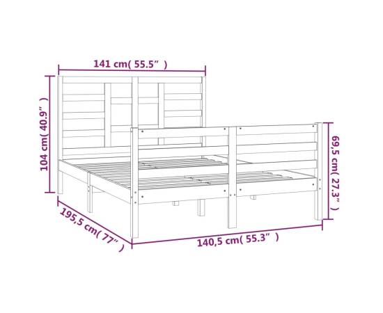 Cadru de pat dublu 4ft6, gri, 135x190 cm, lemn masiv, 6 image