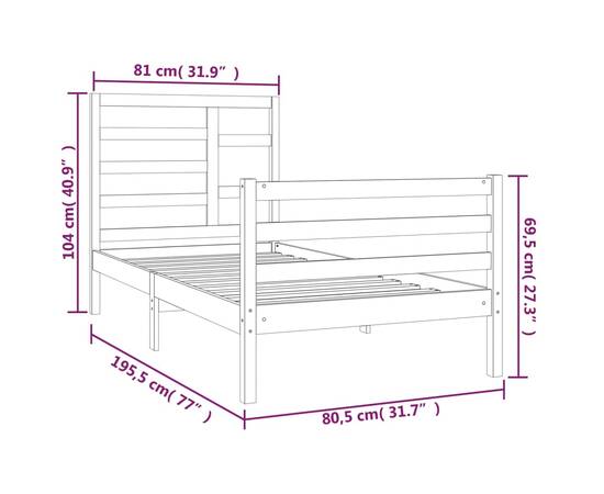 Cadru de pat small single 2ft6, alb, 75x190 cm, lemn masiv, 6 image