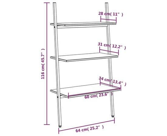 Raft înclinat cu 3 niveluri maro închis și negru 64x34x116 cm, 8 image